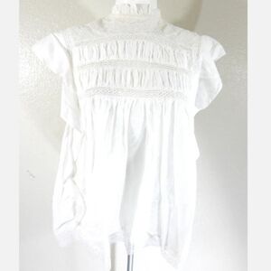 Love Sam Anthropologie Lace Inset Ruffle Sleeve Top